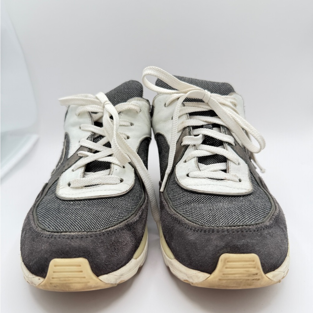 CHANEL Suede Calfskin Authentic CC Sneakers Size 38.5 Dark Grey, White,& Silver - Picture 3 of 12